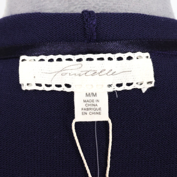 Pointelle Sweater Womens Medium Navy Blue Open Long Cardigan Hooded Pockets New - Picture 3 of 16